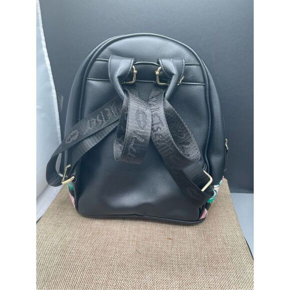 BETSEY JOHNSON Black Mini Backpack With Rose Floral Bee Sparkle & Stripes - Picture 3 of 8